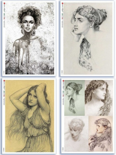 Premium Rice Paper - Pre-Raphaelite Women - 4 designs of A4